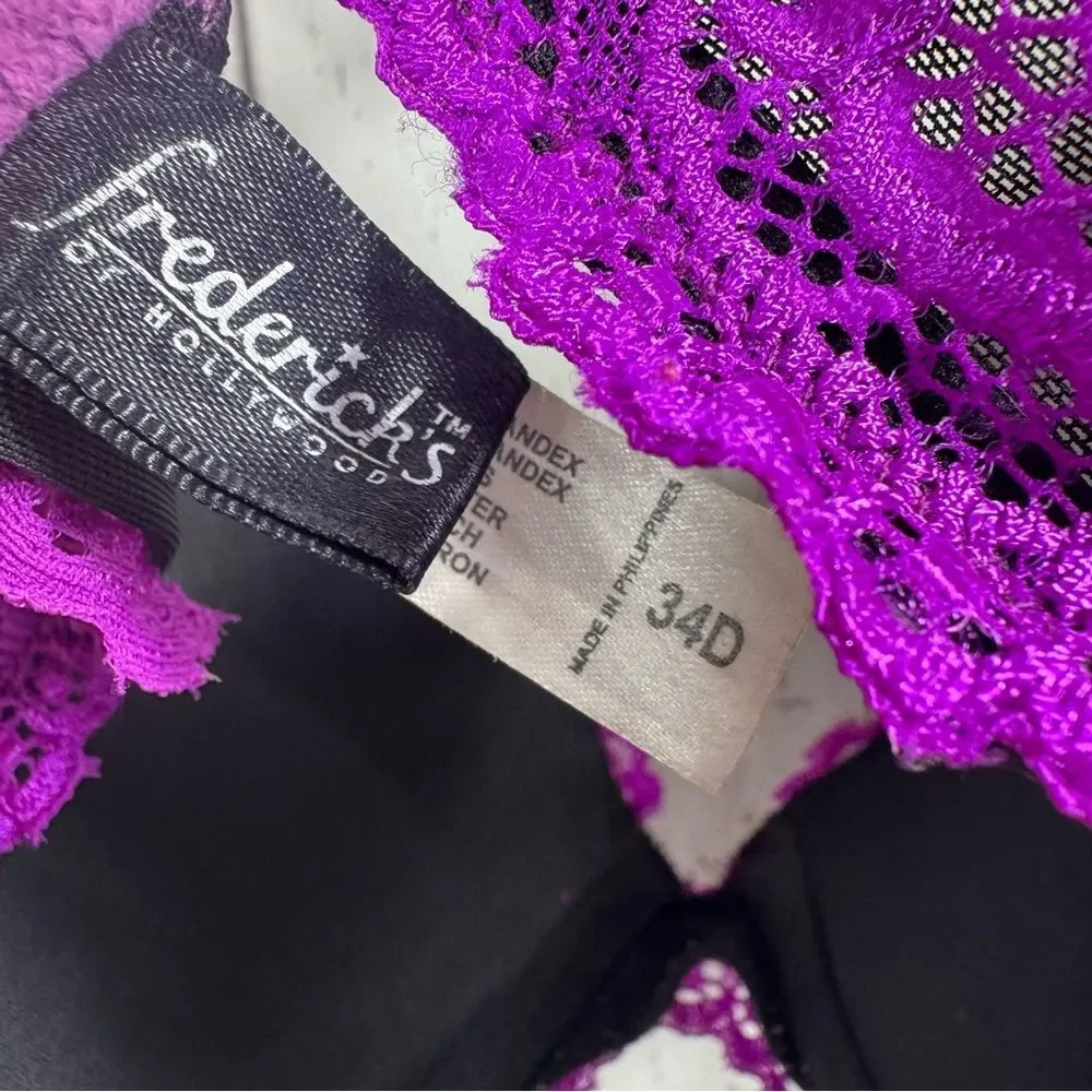 Frederick's of Hollywood Underwire Purple Push Up Bra Convertible Lace Coquette